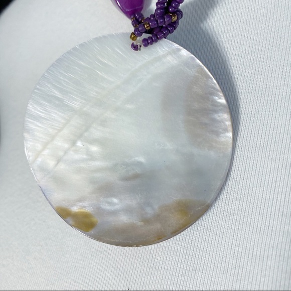 Purple Leopard Print Shell Statement Necklace - Picture 4 of 5